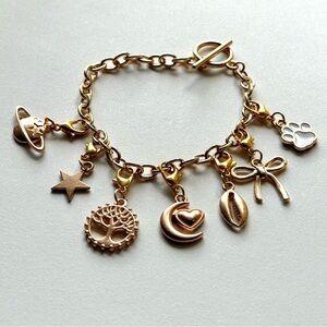 Handmade Y2K Style Charm Bracelet in Gold Colour / Interchangeable Charms